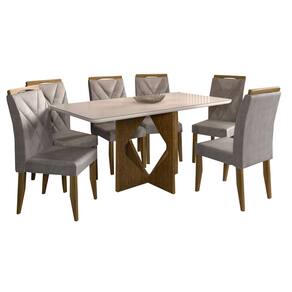Mesa de Jantar Madrid 160x80cm com 6 Cadeiras Califórnia Minas Plac Cor Cinamomo Off White