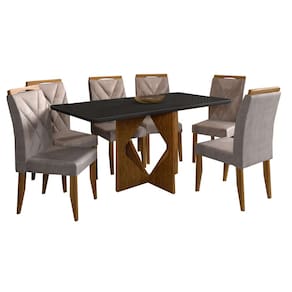 Mesa de Jantar Madrid 160x80cm com 6 Cadeiras Califórnia Minas Plac Cor Cinamomo Preto