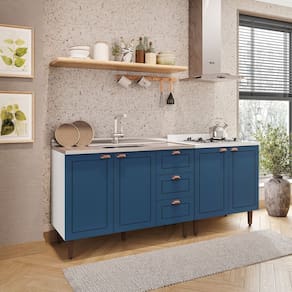 Cozinha Pérola 2 Peças Balcão 2 Gavetas 3 Portas e Balcão 2 Portas Yescasa Branco/Azul