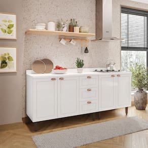 Cozinha Pérola com Tampo 2 Peças Balcão 2 Gavetas 3 Portas e Balcão 2 Portas Yescasa Branco