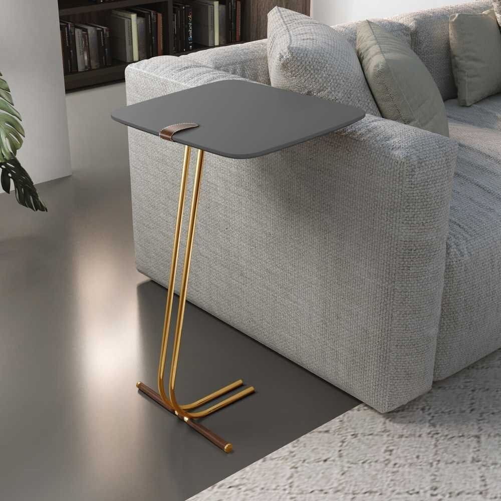 Mesa de Apoio para Sofá Concreto com Base em Metal Cinza