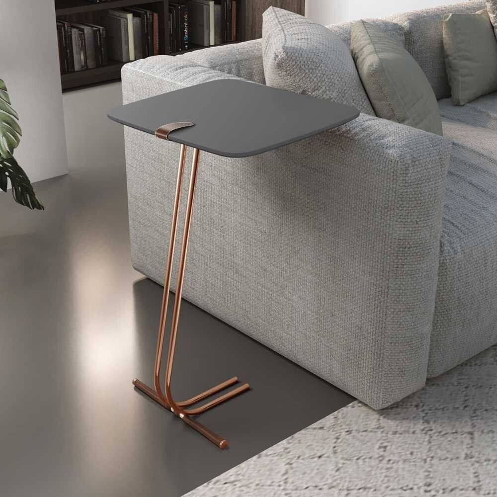 Mesa de Apoio para Sofá Concreto com Base em Metal Cinza