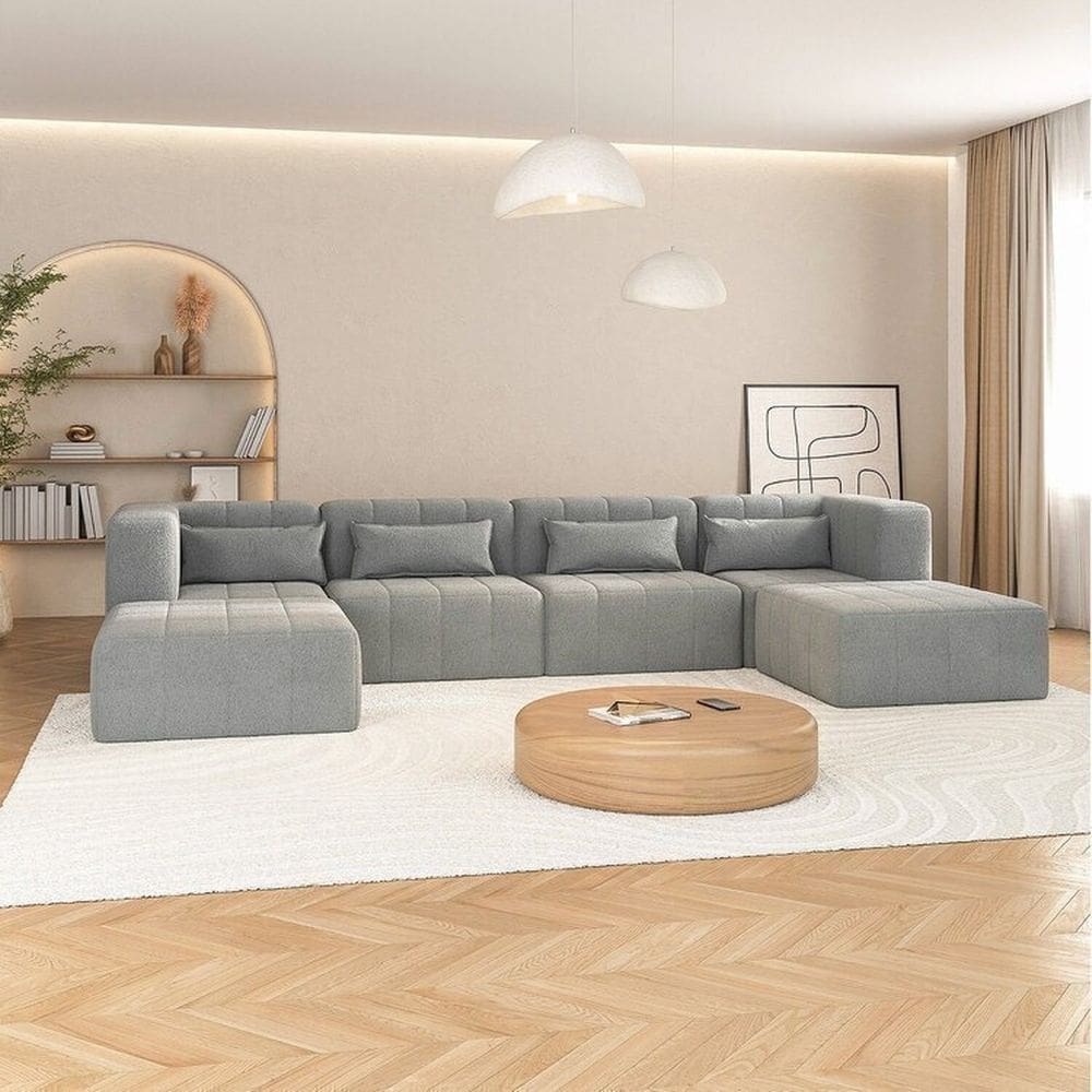 Sofá Modular 02 Cantos 02 Poltronas e 02 Puffs Easybox Cabecasa Madeiramadeira Cinza Claro
