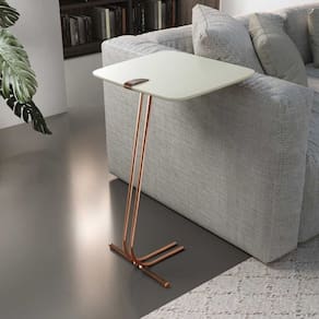 Mesa de Apoio para Sofá com Base em Metal Off White