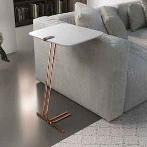 Mesa de Apoio para Sofá com Base em Metal Branco