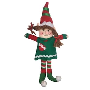Enfeite De Pendurar Duende Menina Vermelho Verde Natal 30Cm
