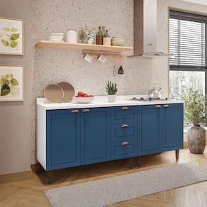 Cozinha Pérola com Tampo 2 Peças Balcão 2 Gavetas 3 Portas e Balcão 2 Portas Yescasa Branco/Azul