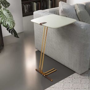 Mesa de Apoio para Sofá com Base em Metal Off White