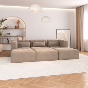 Sofá Modular 02 Cantos 01 Poltrona e 03 Puffs Easybox Cabecasa Madeiramadeira Taupe
