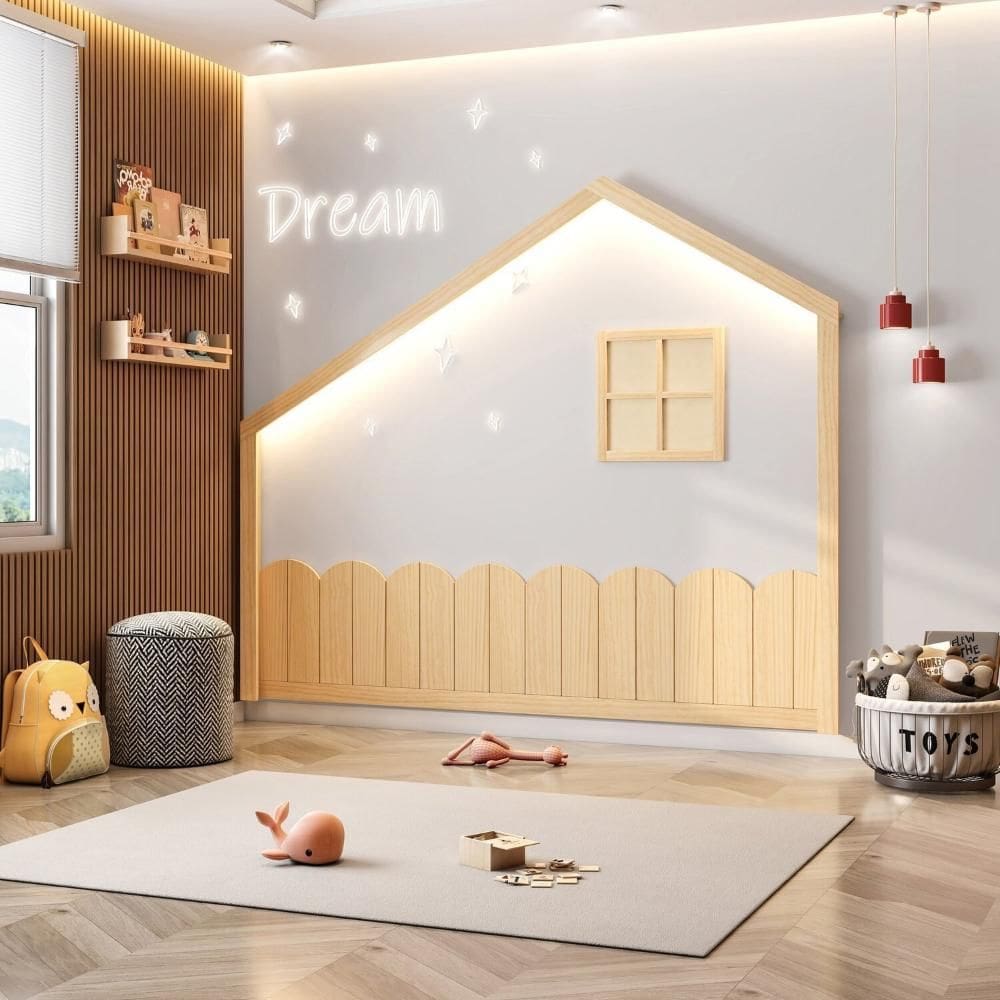 Moldura Infantil Casinha Dream Decor com Led Casatema Branco / Natural