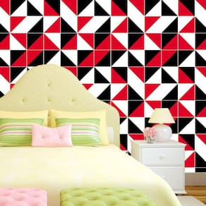 Papel De Parede Triângulos Geométrico Vermelho Branco Preto