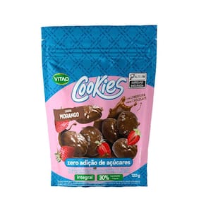Cookies Zero Açúcar Sabor Morango Cobertura Chocolate 120G