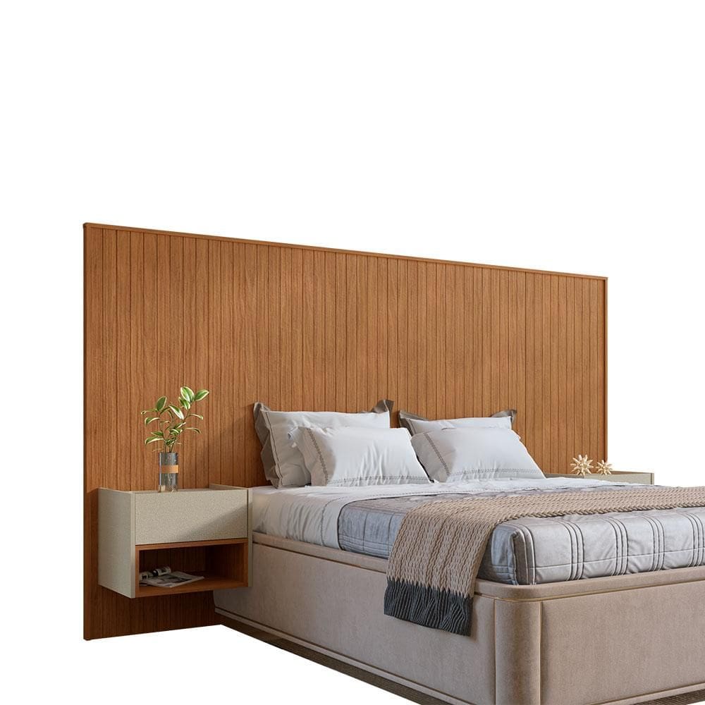 Cabeceira Queen com 2 Mesas de Apoio Florença 2 GV Cedro e Off White