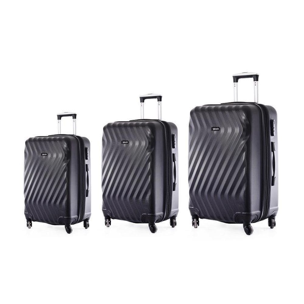 Kit Mala Abs Paris Preto 4 Rodas 3 Peças