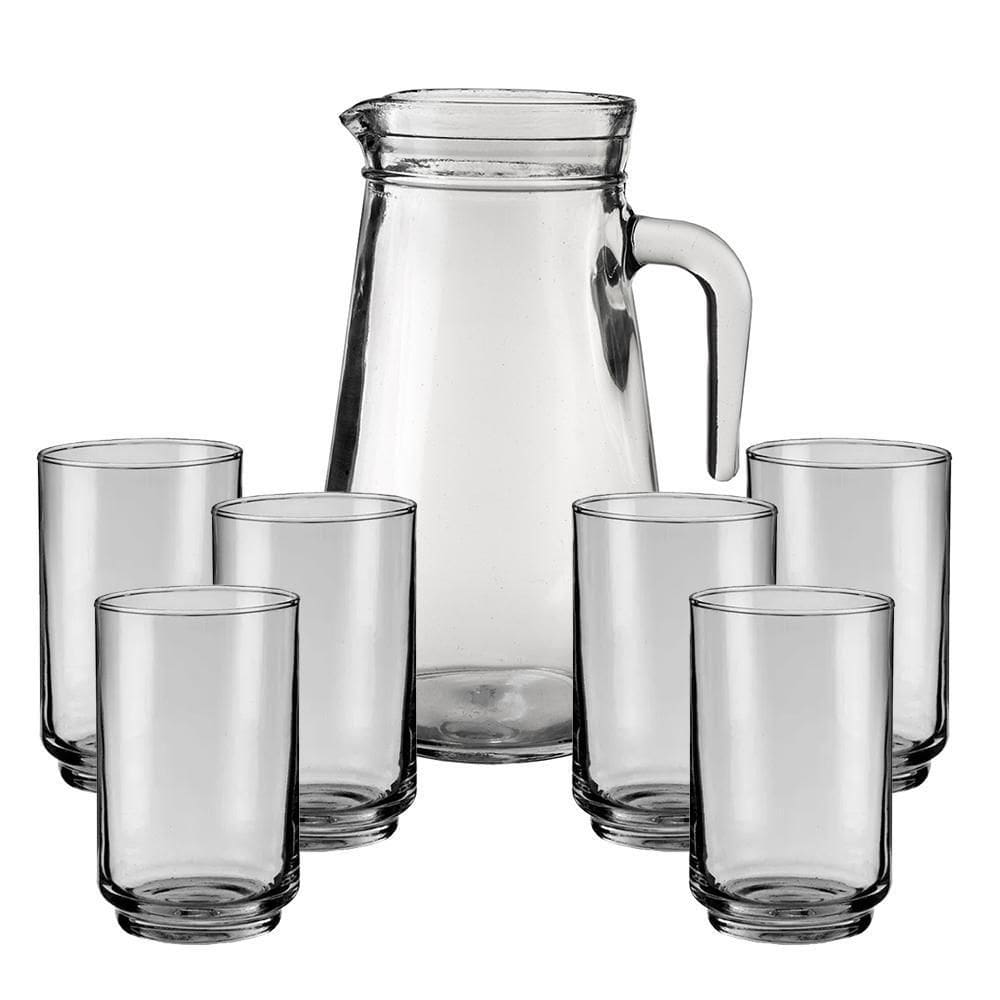 Jogo Jarra E 6 Copos Vidro Long Drink Bar 1250/350Ml