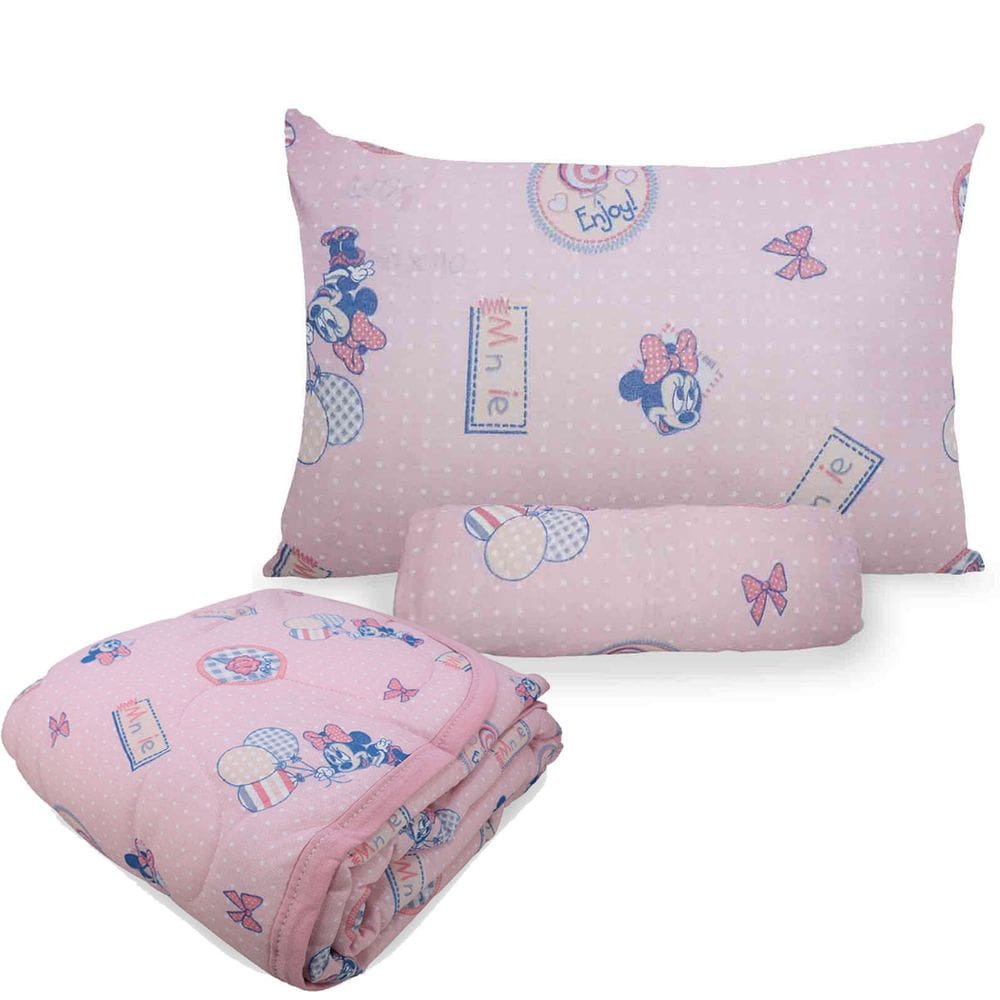 Kit Edredom + Jogo de Lençol para Berço 100% Algodão 3 Peça Minnie Doce Baby Menino Portallar