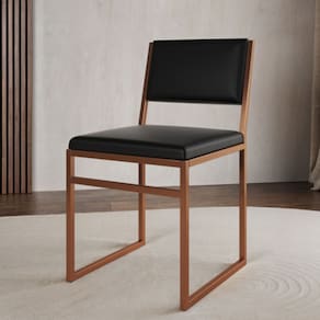 Cadeira De Jantar Industrial Isa Assento Corino Preto Base Cobre