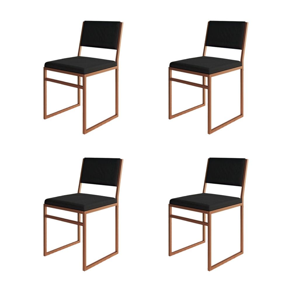 Kit 4 Cadeiras De Jantar Industrial Isa Assento Veludo Preto Base Cobre