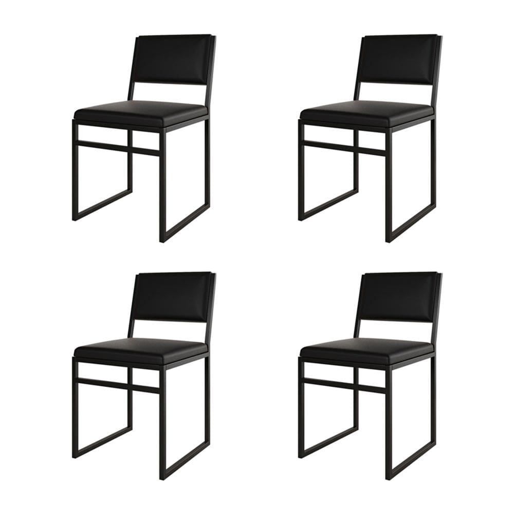 Kit 4 Cadeiras De Jantar Industrial Isa Assento Corino Preto