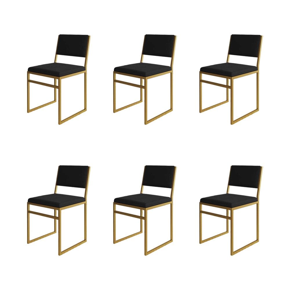 Kit 6 Cadeiras De Jantar Industrial Isa Assento Veludo Preto Base Dourado