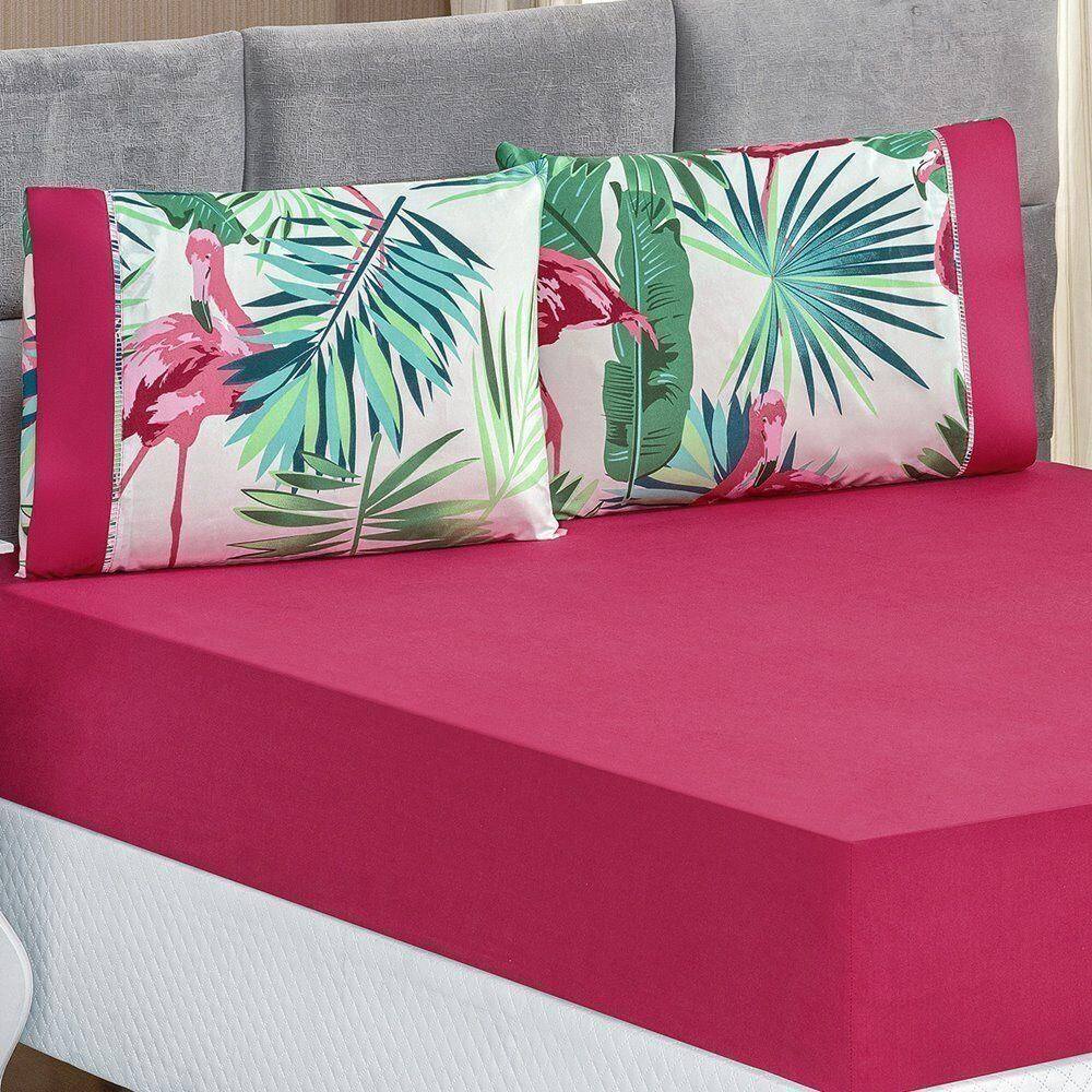 Jogo De Cama Micropercal 200 Fios Naturale King 03 Peças Flamingo