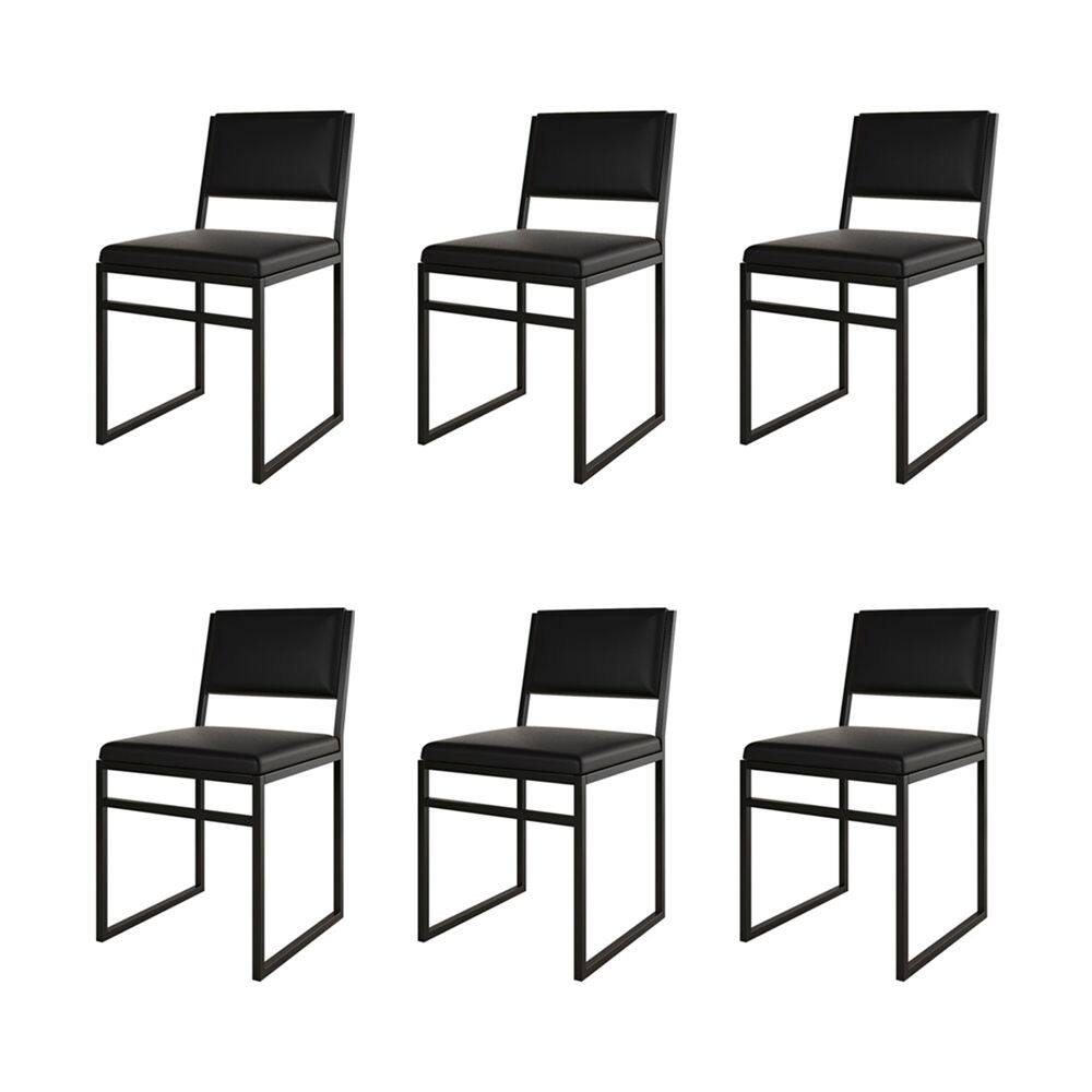 Kit 6 Cadeiras De Jantar Industrial Isa Assento Corino Preto