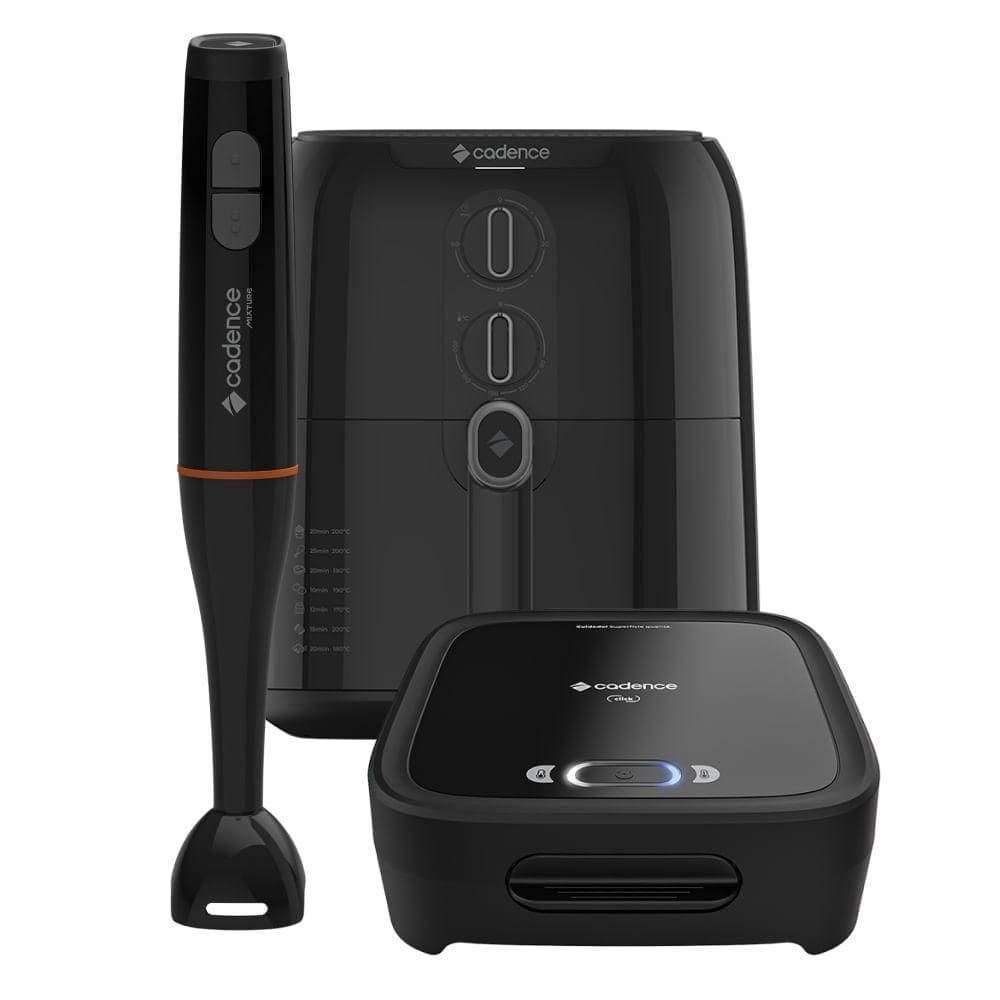 Kit Trio Black Cadence - Sanduicheira Click - Fritadeira 4L - Mixer - 220V