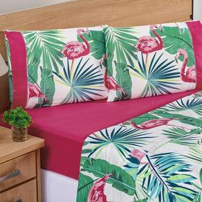 Jogo De Cama Estampado Micropercal 200 Fios Naturale Solteiro 03 Peças Flamingo