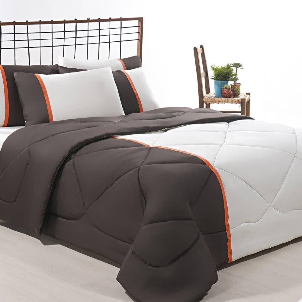 Enxoval Edredom + Jogo De Cama Queen Aconchego Premium 06 Peças Marrom- Palha