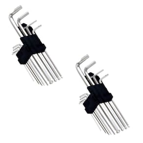 Kit 2 Jogo Chave Hexagonal Torx Longa Ponta Dupla Aço 9Pçs