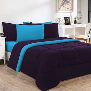 Kit Edredom + Jogo De Lençol 100% Algodão Gran Moratta 5 Peças Solteiro Roxo azul Turquesa
