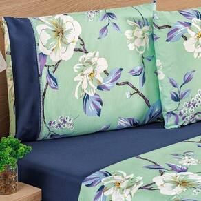 Jogo De Cama Estampado Micropercal 200 Fios Naturale Casal 04 Peças Flower