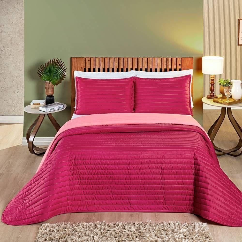 Cobre Leito 200 Fios Dupla Face Casal Colors 03 Peças - Pink / Rosa
