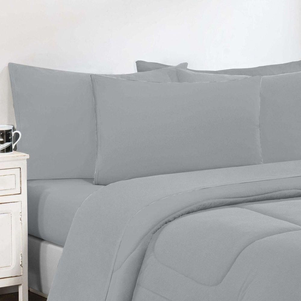 Kit Edredom + Jogo De Lençol 100% Algodão Gran Moratta 7 Peças Queen Cinza-cinza