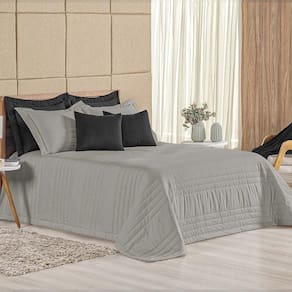 Kit Cobre Leito Colcha Dobby Queen 3 Peças Matelado 180 Fios - Cinza