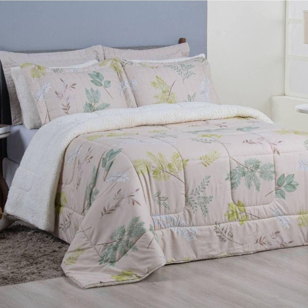 Edredom Queen Coberdrom Top Line Estampado Hipercal/sherpa 3 Peças - Natives