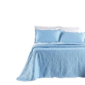 Kit Colcha Cobre Leito Aurora Casal 3 Peças Micropercal 200 Fios - Azul Astral