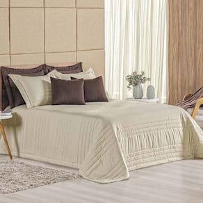 Kit Cobre Leito Colcha Dobby Queen 3 Peças Matelado 180 Fios - Cáqui