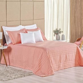 Kit Cobre Leito Colcha Dobby King 3 Peças Matelado 180 Fios - Goiaba