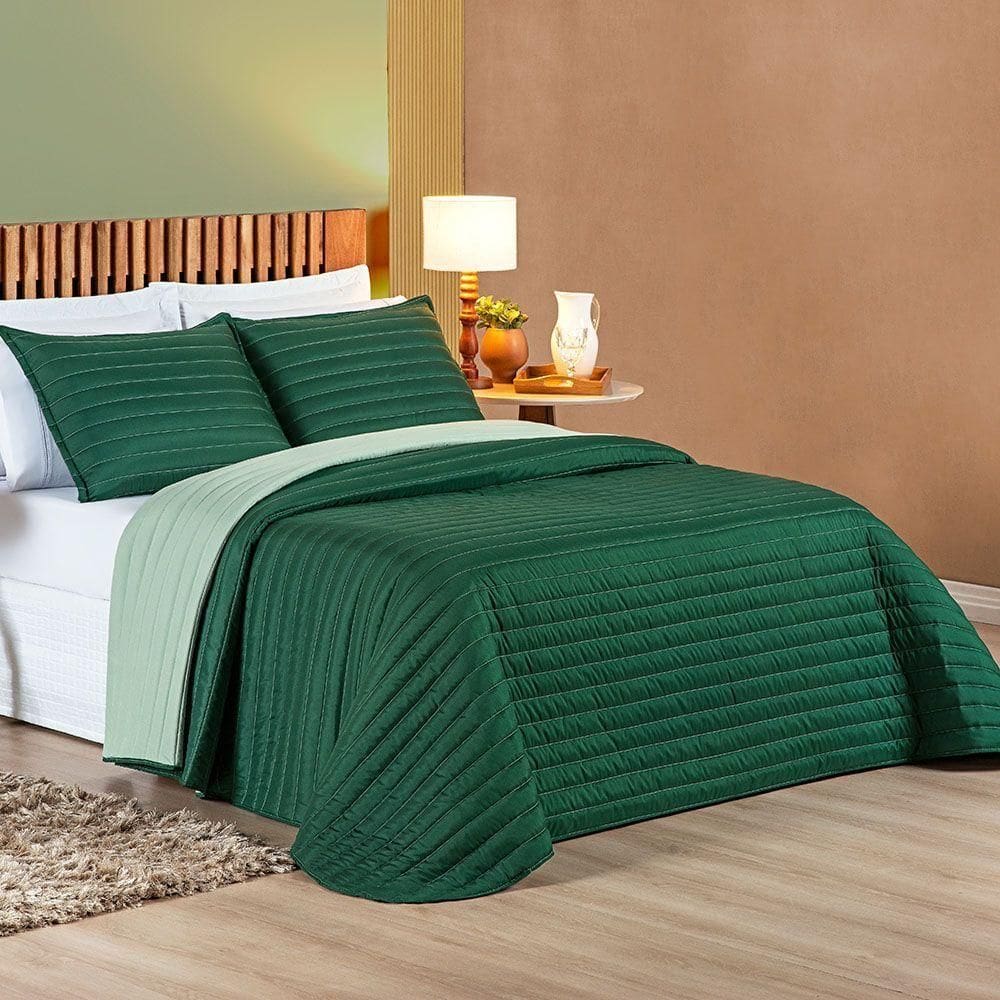 Cobre Leito Millenyum Padrão Dupla Face 3 Peças - Esmeralda