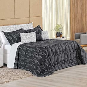 Kit Cobre Leito Colcha Caprice Queen 3 Peças Bordado Hiperpercal 180 Fios - Preto