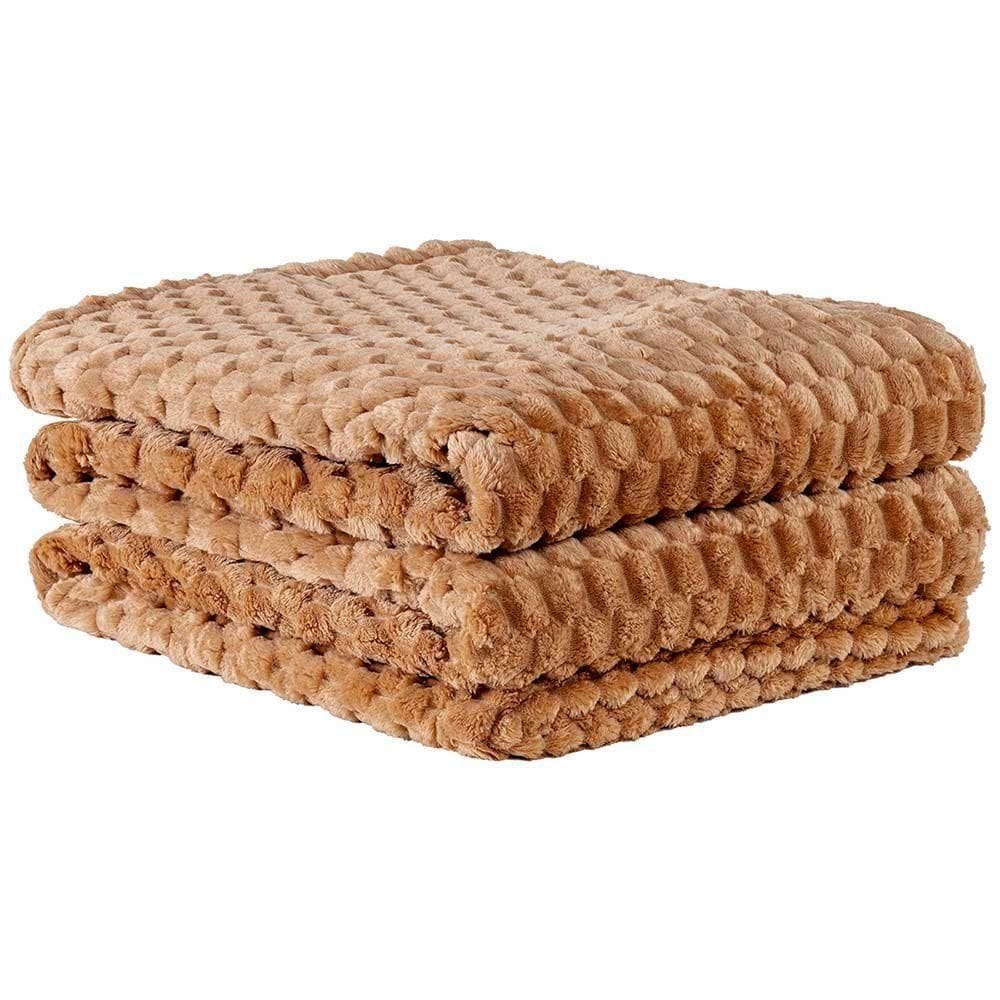 Cobertor Manta Confy Ultrasoft Flannel Queen 2,40m X 2,20m Texturizado 01 Peça - Caramelo