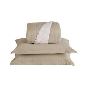Kit Cobre Leito Colcha Nuance Queen 3 Peças Dupla Face Matelado Sherpa - Cáqui