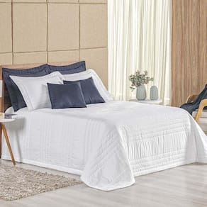 Kit Cobre Leito Colcha Dobby King 3 Peças Matelado 180 Fios - Branco