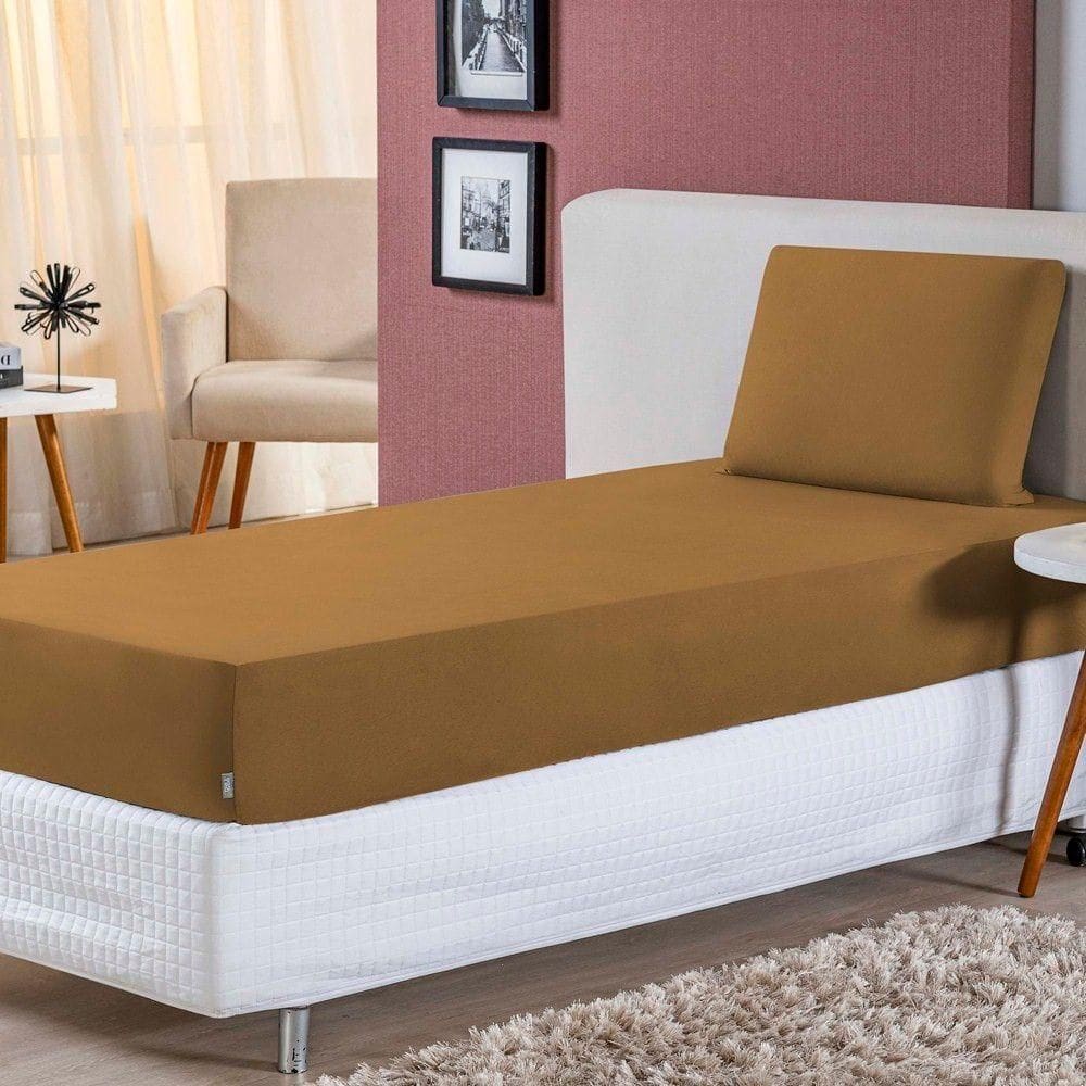 Jogo De Lençol Solteiro Malha 100% Algodão 2 Peças Cor Cobre