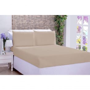 Jogo De Cama Lençol Ponto Palito Micropercal Casal 03 Peças Bege