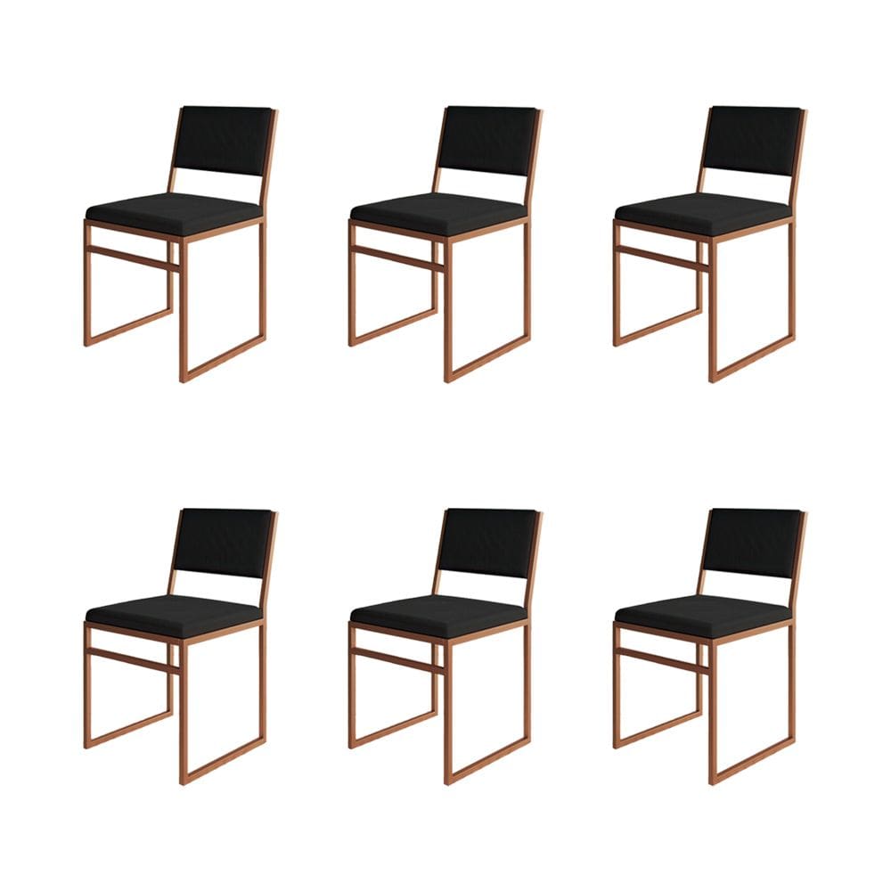 Kit 6 Cadeiras De Jantar Industrial Isa Assento Veludo Preto Base Cobre