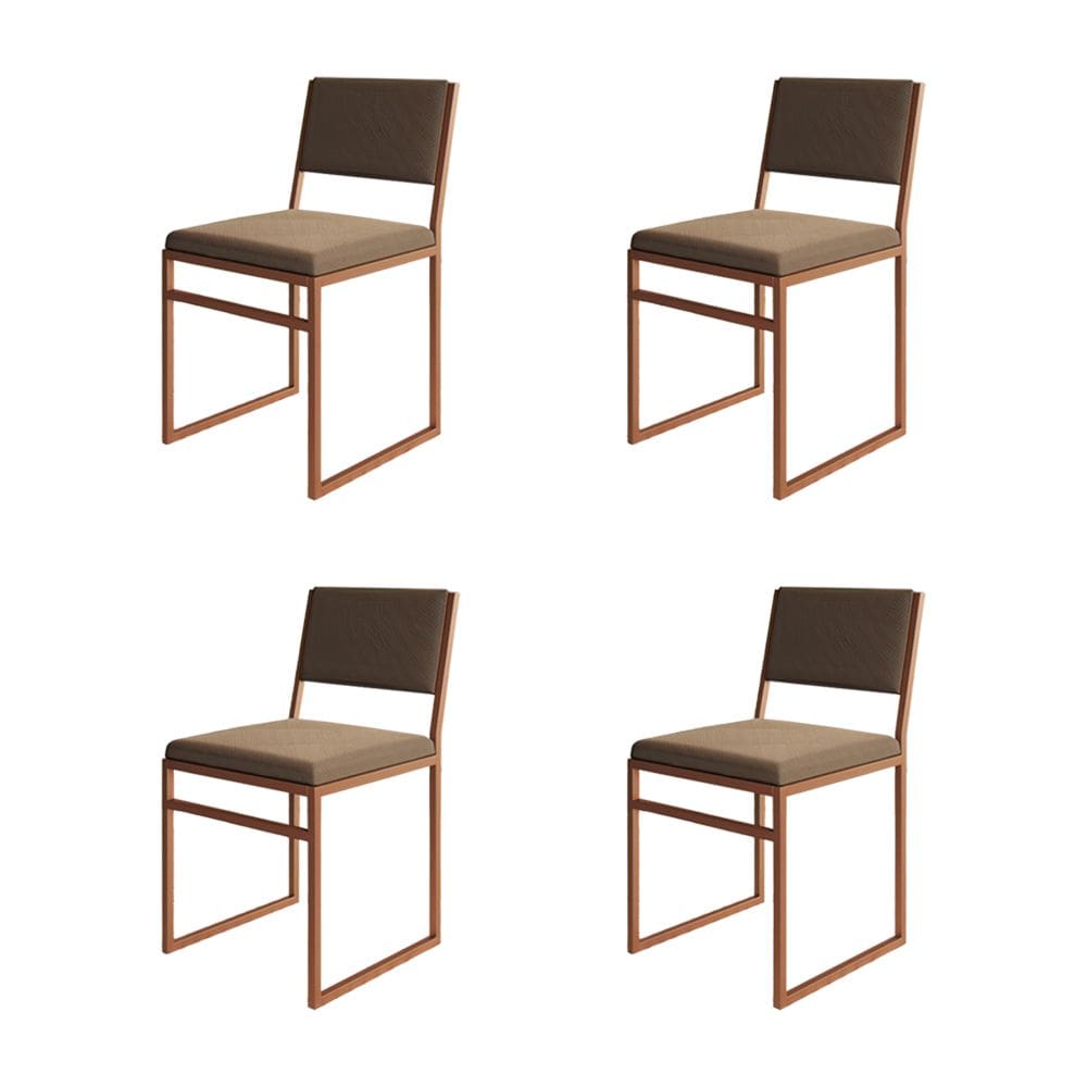 Kit 4 Cadeiras De Jantar Industrial Isa Assento Veludo Marrom Base Cobre