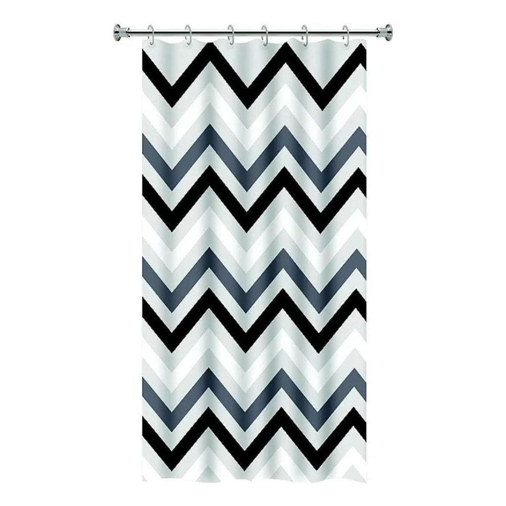 Cortina Box Banheiro Zig Zag Preto Branco Gancho 198X138Cm