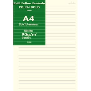 Papel Polen A4 Bold 90G Pautado 100 Folhas 21X29,7Cm A4